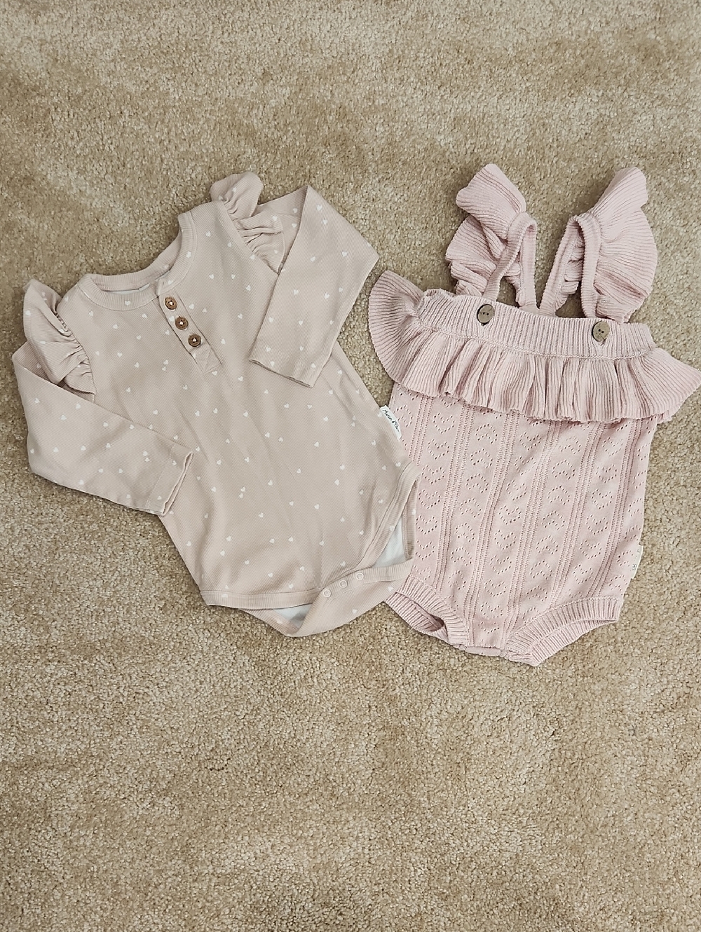 Aster & Oak Baby Girl Pink Knit Romper and Bodysuit Set Organic Cotton Size 1